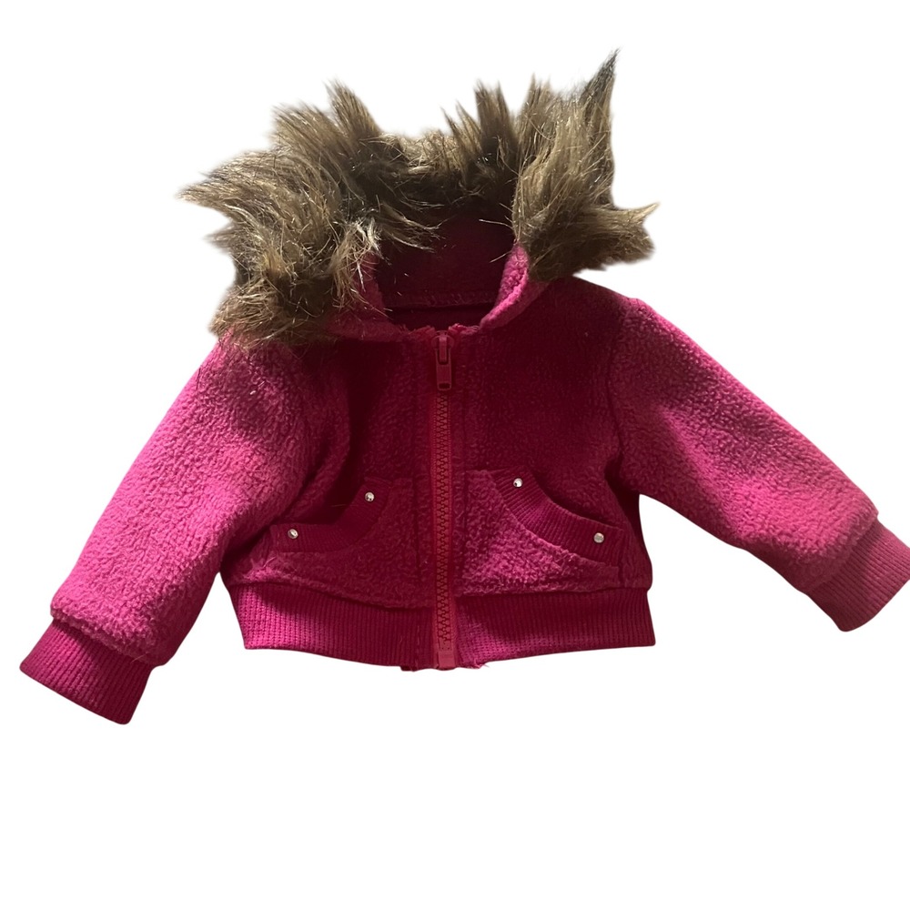 Pink Fleece Faux Fur Trim Hooded Zip Up Jacket for 18 inch Dolls